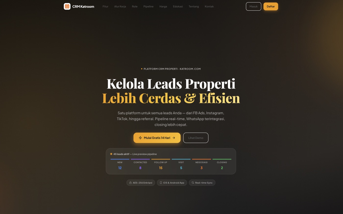 Tampilan beranda crm.katroom.com